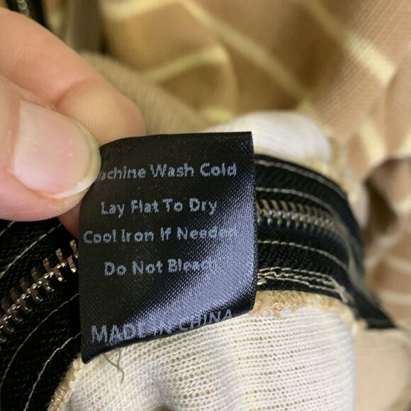 POL Tan Cream Striped Full Zip Front Long Sleeve Drawstring Hoodie Size S - Picture 9 of 13